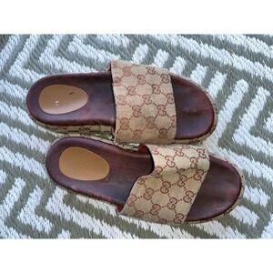USED Gucci Angelina Platform Slide Sandals canvas monogram SIZE 9